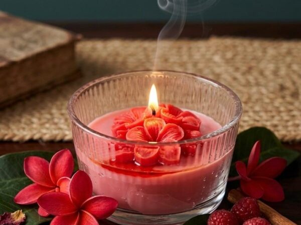 Luxury Scented Glass Jar Candle with Pink Flower Wax Design - DAZOR