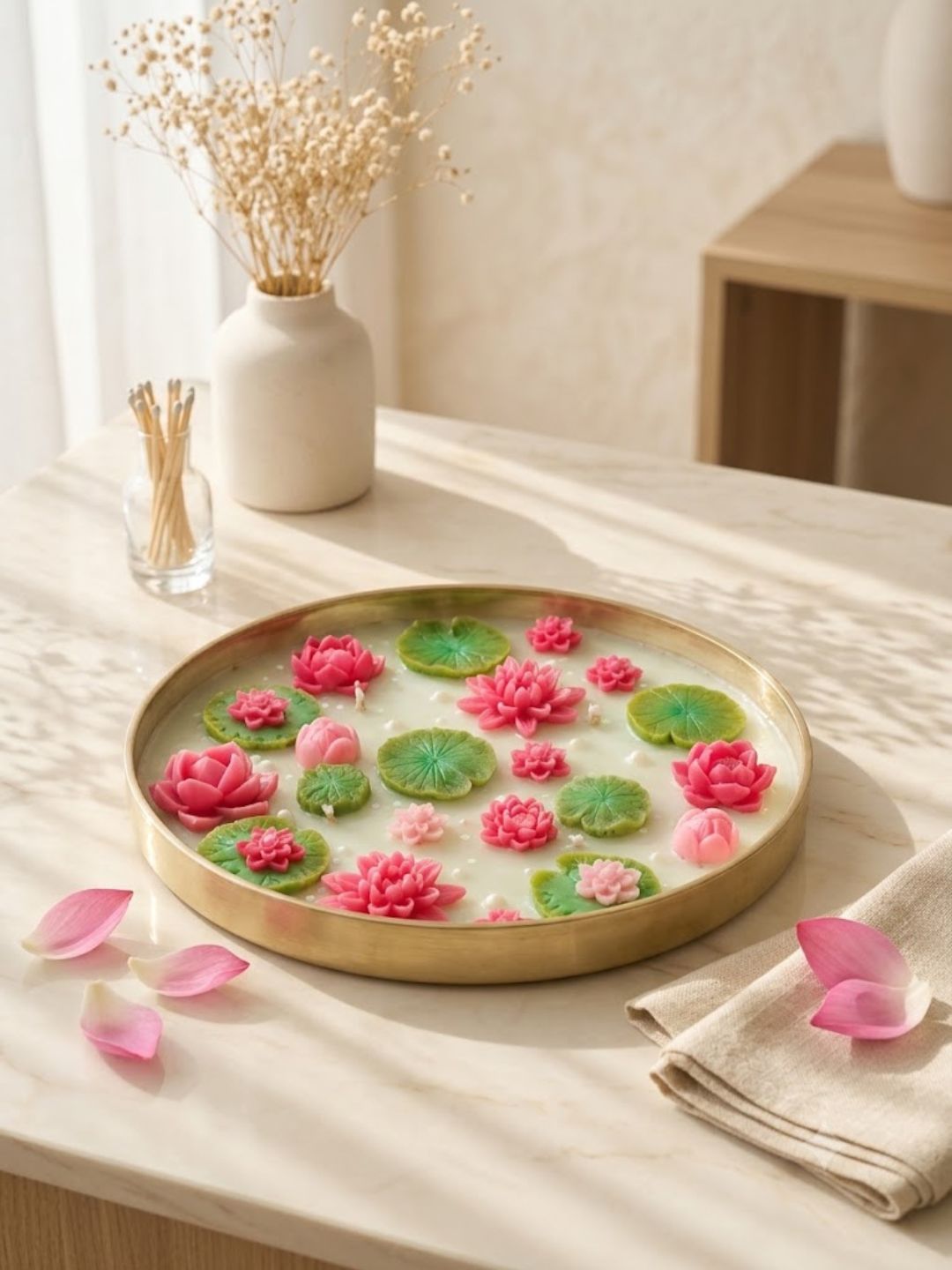 Handcrafted Lotus Pond Wax Urli Candle Platter