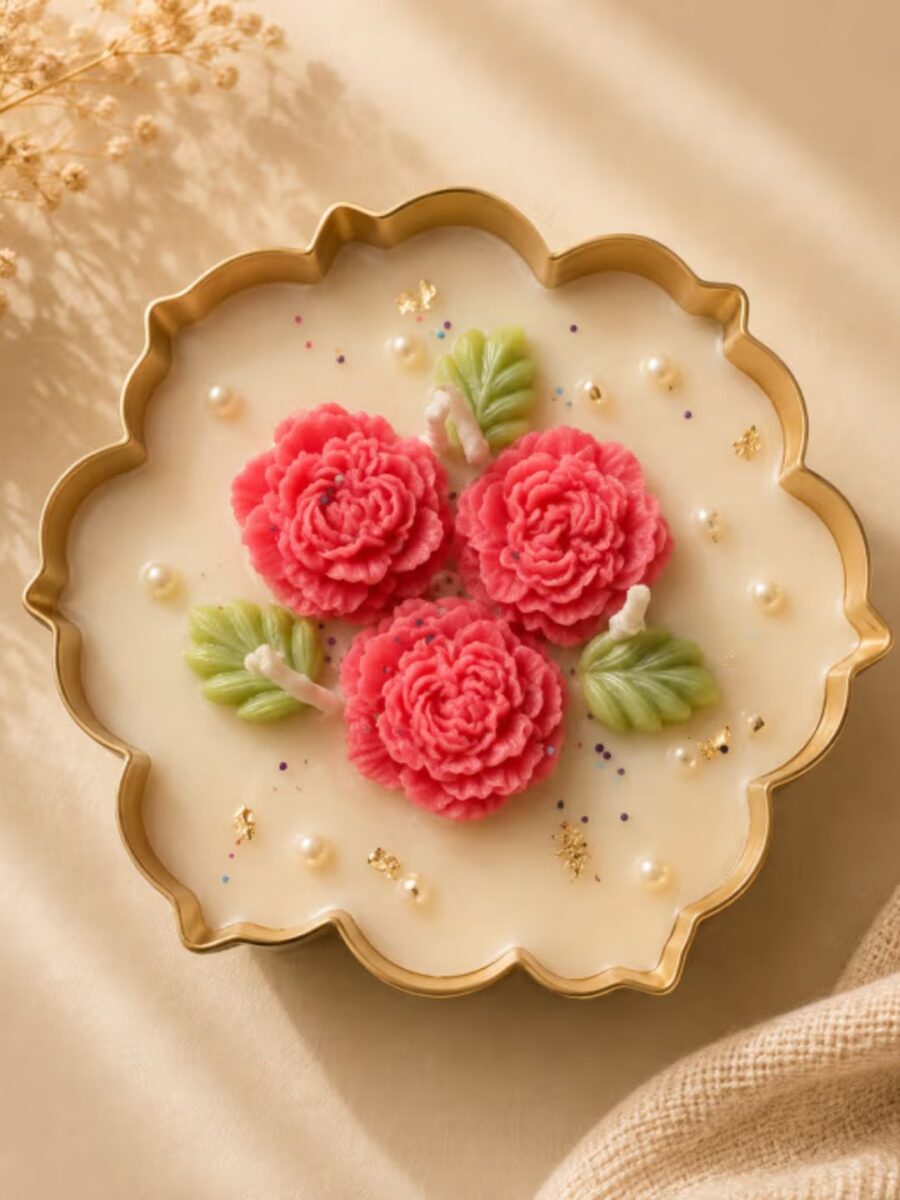 Handcrafted Brass Floral Wax Urli Candle DAZOR